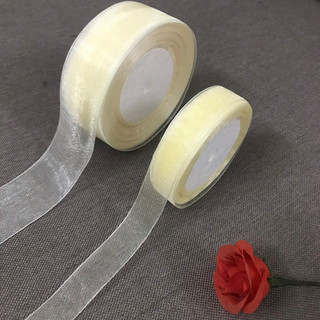 5m Ruy băng voan nhũ màu kem bản 2cm/4cm