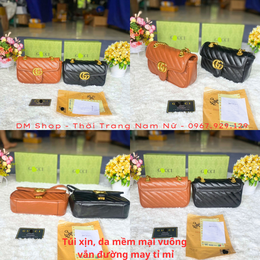 Túi đeo chéo kẹp nách nữ chữ GC da mềm PU Full Box xịn sò , Túi đeo vai cầm tay nữ chữ GC màu nâu tây và đen Dm Shop