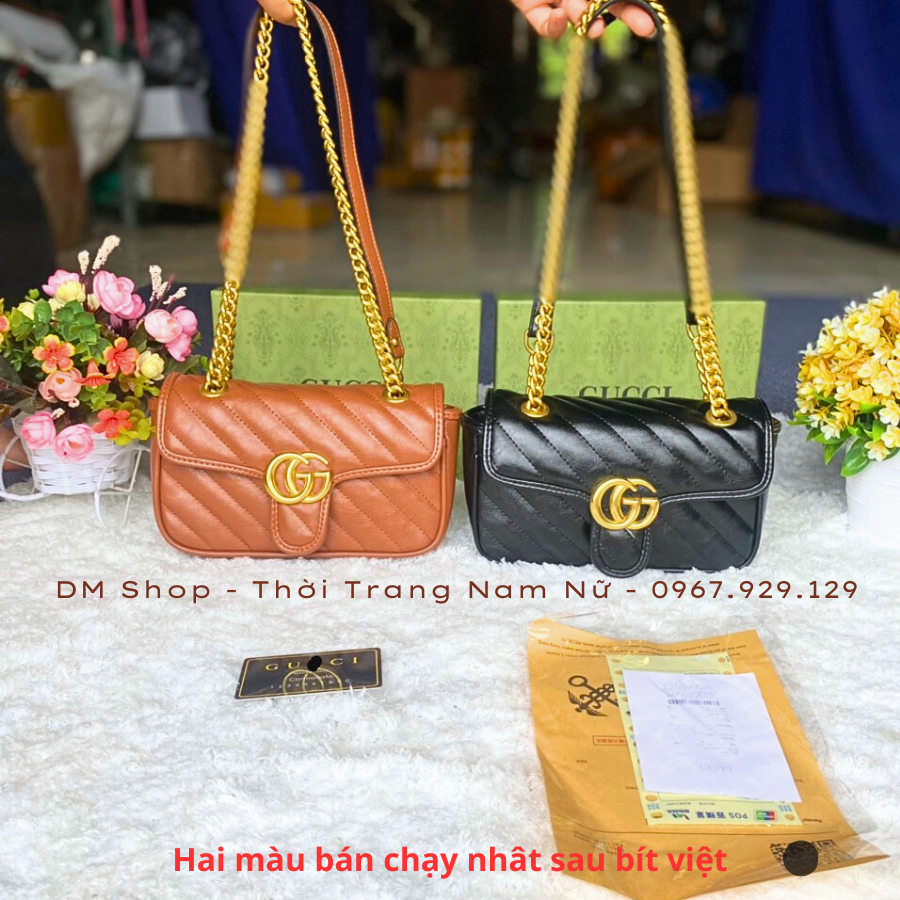 Túi đeo chéo kẹp nách nữ chữ GC da mềm PU Full Box xịn sò , Túi đeo vai cầm tay nữ chữ GC màu nâu tây và đen Dm Shop