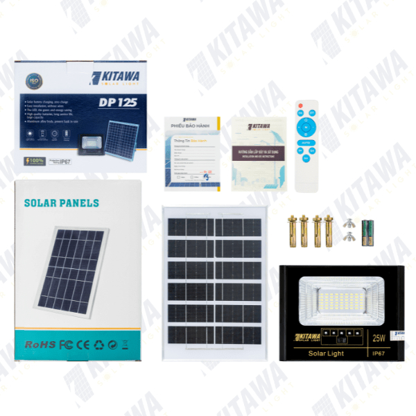 Đèn pha năng lượng mặt trời 25w Kitawa DP125