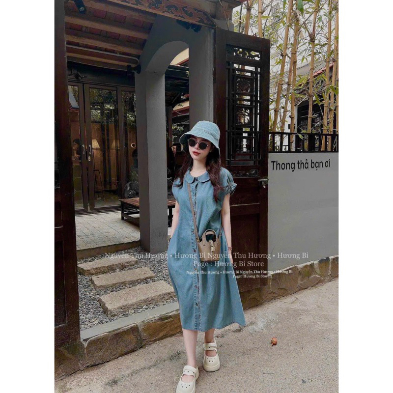 Váy Jeans Dài Dáng Suông Kèm Mũ Free Size Dưới 75kg