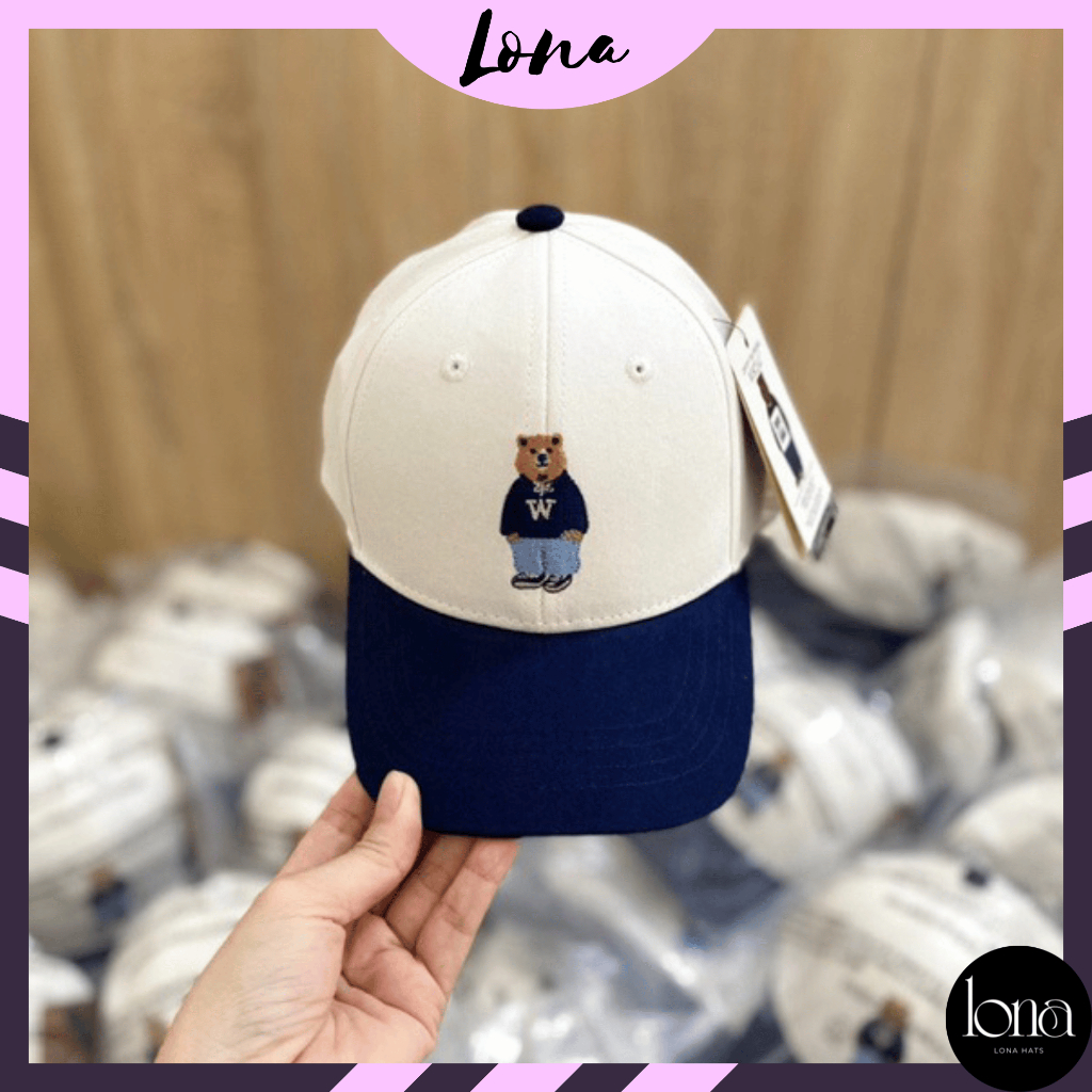 Mũ lưỡi trai phối thêu Gấu Whoa cho đại gia đình, M15