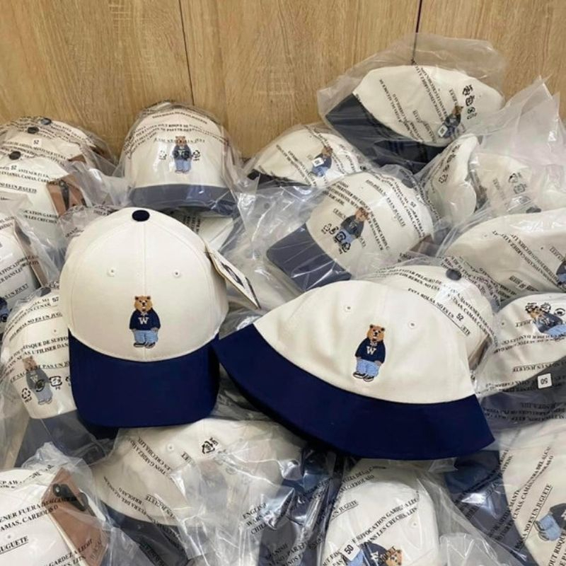 Mũ lưỡi trai phối thêu Gấu Whoa cho đại gia đình, M15