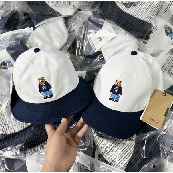 Mũ lưỡi trai phối thêu Gấu Whoa cho đại gia đình, M15