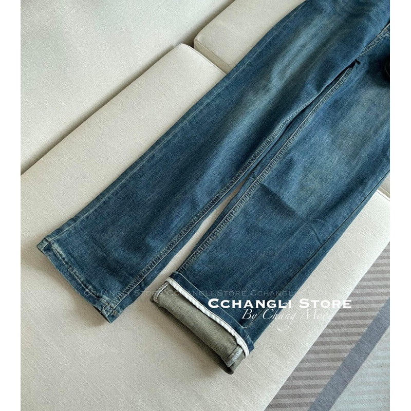 Quần jeans ống đứng gấp gấu phối viền hàng chuẩn QC loại 1 ảnh thật - sẵn