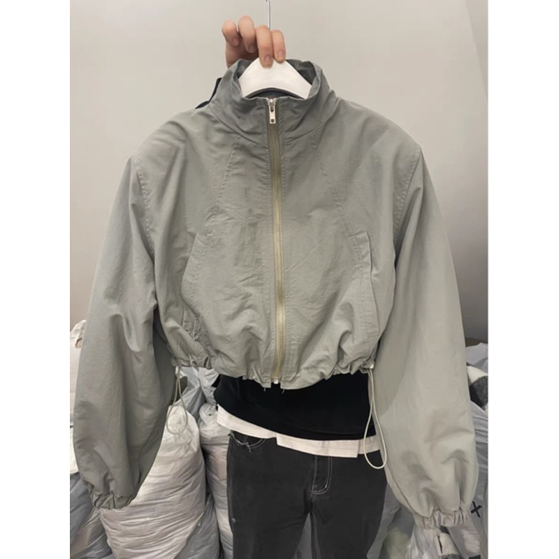 Áo khoác Gió Dù dáng Croptop tay dài phối rút dây eo- Hàng sẵn