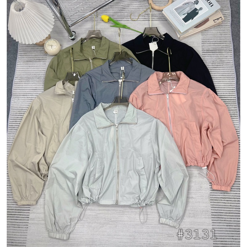 Áo khoác Gió Dù dáng Croptop tay dài phối rút dây eo- Hàng sẵn