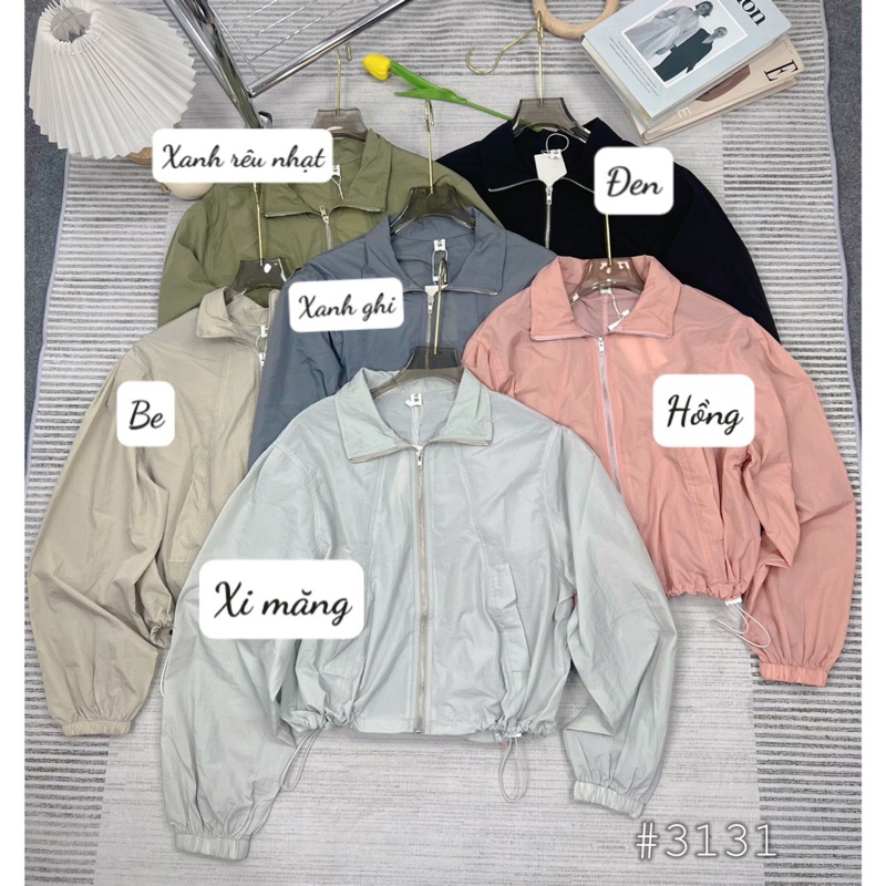 Áo khoác Gió Dù dáng Croptop tay dài phối rút dây eo- Hàng sẵn