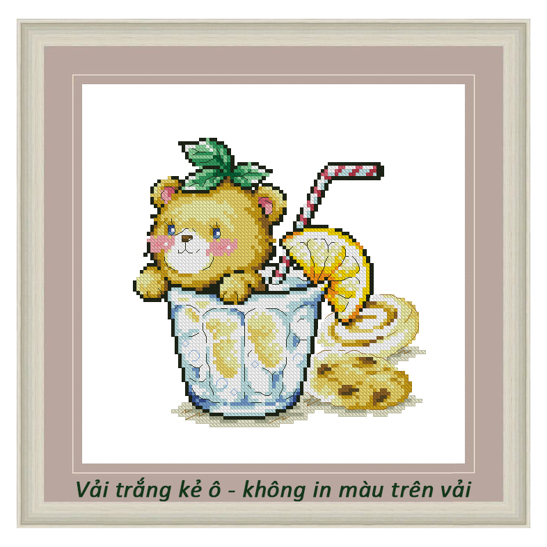 Tranh thêu chữ thập vải trắng không in Bộ Gấu 24 x 23 cm