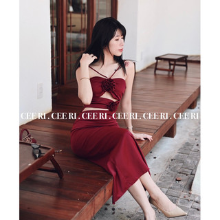 Váy lụa dáng dài đính hai hoa ( Ảnh Thật - Chính Chủ CEE RI )