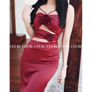 Váy lụa dáng dài đính hai hoa ( Ảnh Thật - Chính Chủ CEE RI )