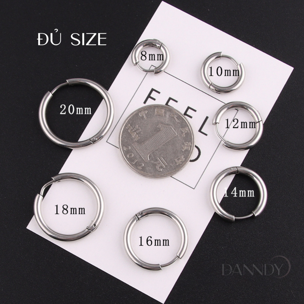 Khuyên Tai Tròn Unisex Cá Tính. Bông Tai Tròn Trơn. Hoa Tai Nam Đủ Size. Khuyên Tai Nam Thép Titan | Dandy