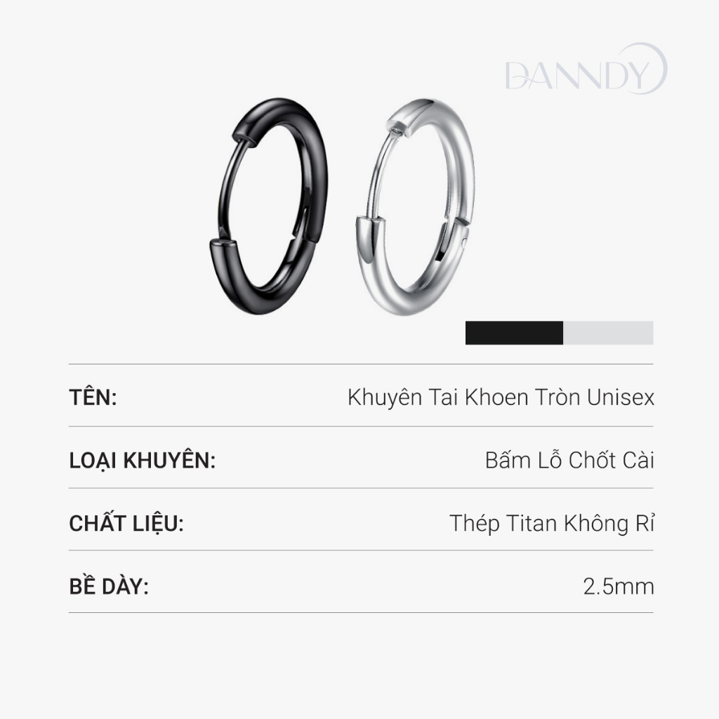 Khuyên Tai Tròn Unisex Cá Tính. Bông Tai Tròn Trơn. Hoa Tai Nam Đủ Size. Khuyên Tai Nam Thép Titan | Dandy