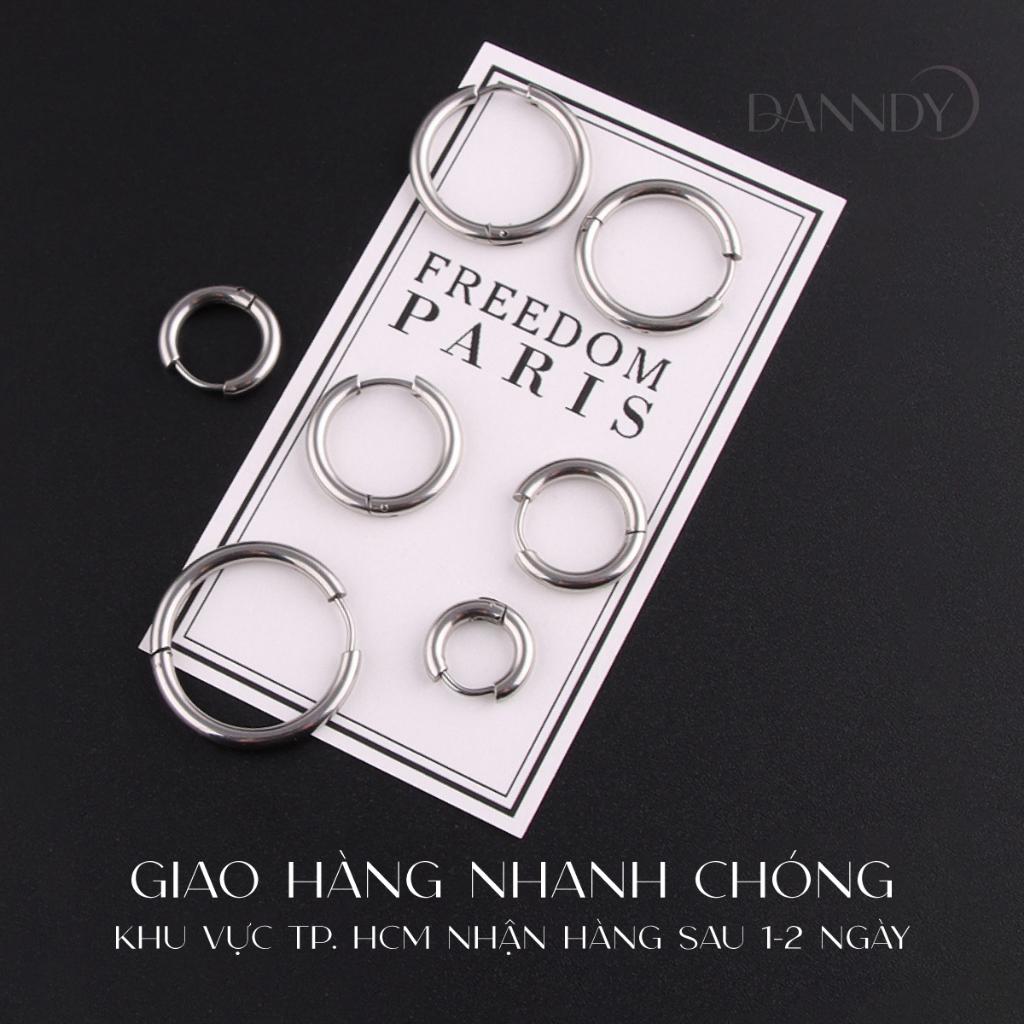 Khuyên Tai Tròn Unisex Cá Tính. Bông Tai Tròn Trơn. Hoa Tai Nam Đủ Size. Khuyên Tai Nam Thép Titan | Dandy