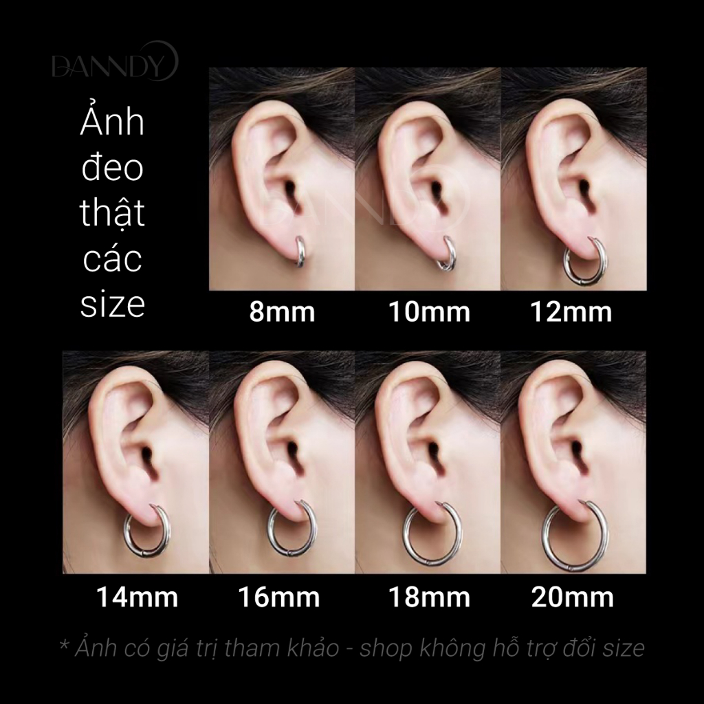 Khuyên Tai Tròn Unisex Cá Tính. Bông Tai Tròn Trơn. Hoa Tai Nam Đủ Size. Khuyên Tai Nam Thép Titan | Dandy