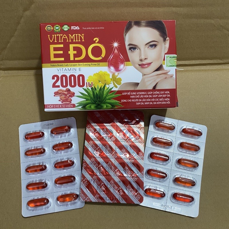 Vitamin E đỏ 2000IU Tinh Dầu Hoa Anh Thảo Giúp Làm Đẹp Da Hộp 30 viên