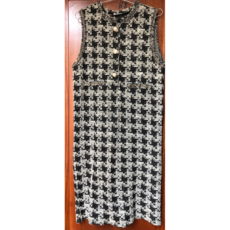 Váy zara vải tweed hoạ tiết mắt cáo