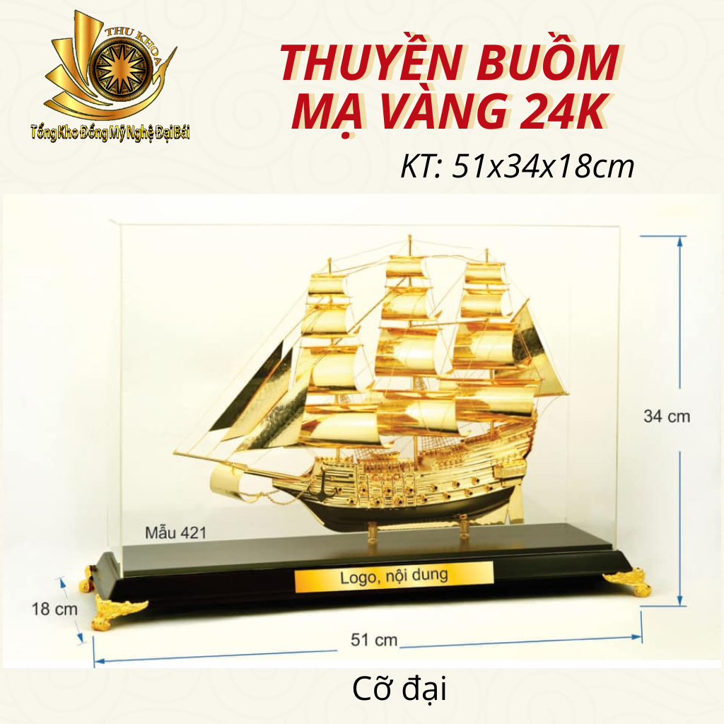 Mô hình Thuyền buồm mạ vàng 24k cỡ đại 51cm ✅FREESHIP✅Quà tặng vàng thuận buồm xuôi gió cao cấp tặng sếp phong thủy