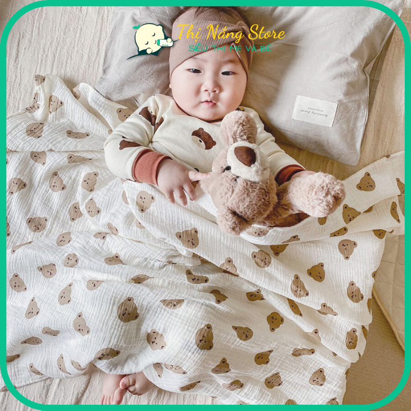Khăn tắm xô Muslin sợi tre chính hãng 2 lớp đa năng cho bé, Khăn xô muslin KT 90x100cm tiện lợi cho mẹ và bé Thị Nắng