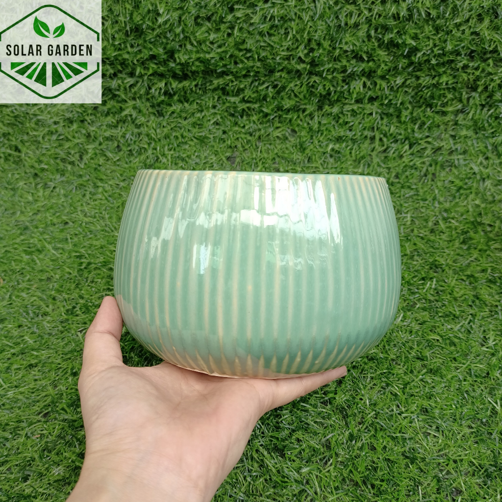 Chậu sứ men hoả biến hình HẠT DẺ TĂM (phi miệng10cmx9cm- phi bụng 12cm)- Nhiều màu - Solar Garden
