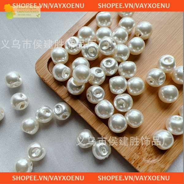 Set 50 Nút áo ngọc trai hạt bẹt 8mm, 10mm, 12mm Cúc áo nhựa giả ngọc trai