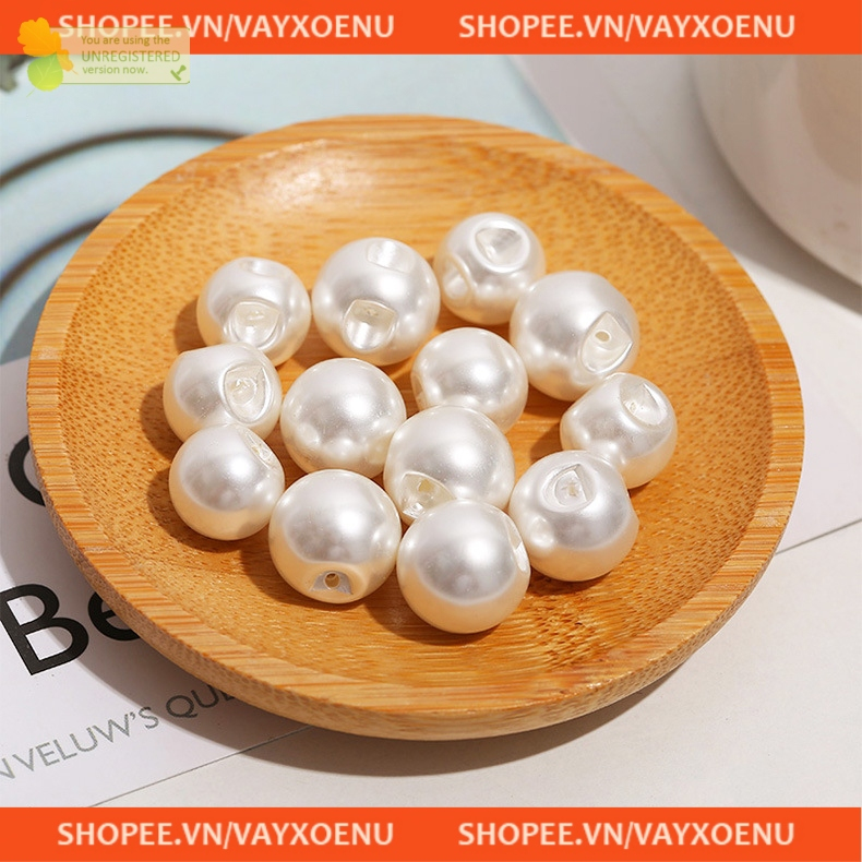 Set 50 Nút áo ngọc trai hạt bẹt 8mm, 10mm, 12mm Cúc áo nhựa giả ngọc trai
