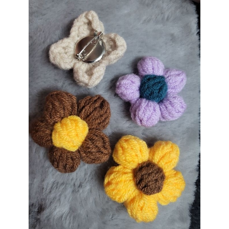 Ghim cài áo hoa len handmade cài balo, mũ