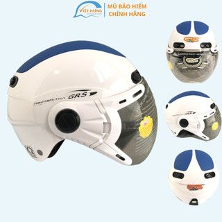 Mũ bảo hiểm nửa đầu kính chống lóa cao cấp - GRS A102K trắng line xanh - vòng đầu 54-57cm - chính hãng - BH 12 tháng