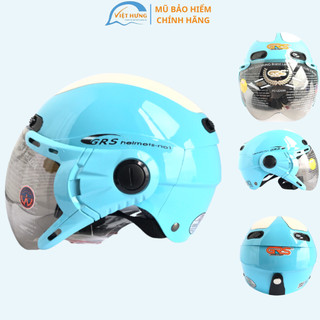 Mũ bảo hiểm nửa đầu có kính cao cấp - GRS A102K Xanh nhạt line trắng - Size 54-57cm - Hàng chính hãng - Bảo hành 12Tháng