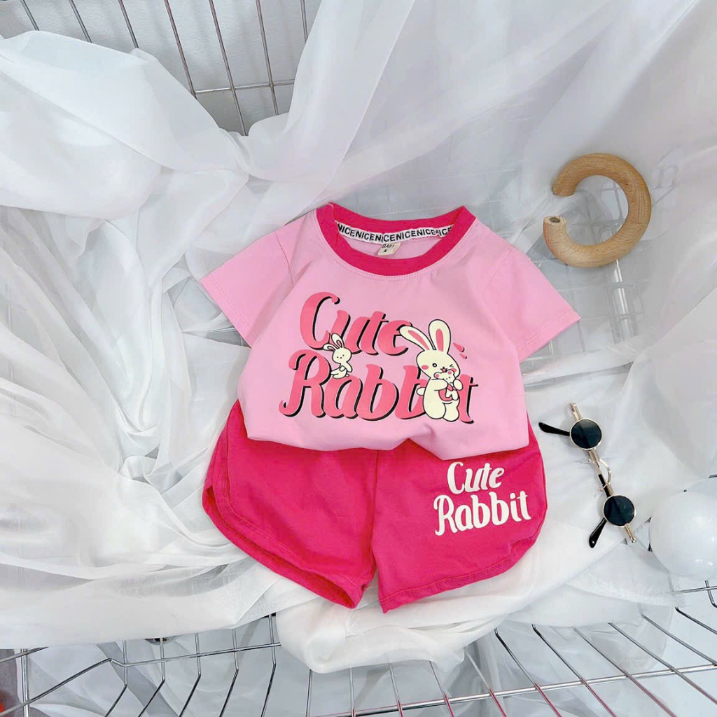 Bộ Cộc Tay Bé Gái In Hình Thỏ Đáng Yêu Nhiều Màu 8-16kg BG1