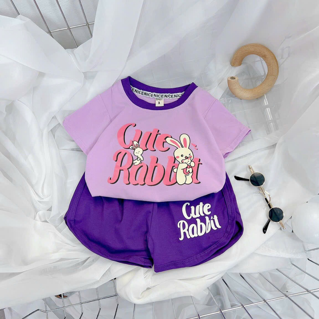 Bộ Cộc Tay Bé Gái In Hình Thỏ Đáng Yêu Nhiều Màu 8-16kg BG1