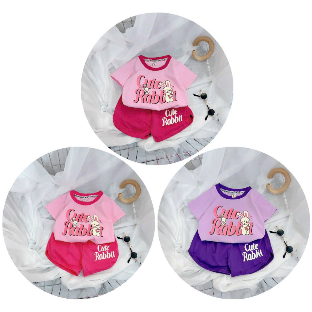 Bộ Cộc Tay Bé Gái In Hình Thỏ Đáng Yêu Nhiều Màu 8-16kg BG1