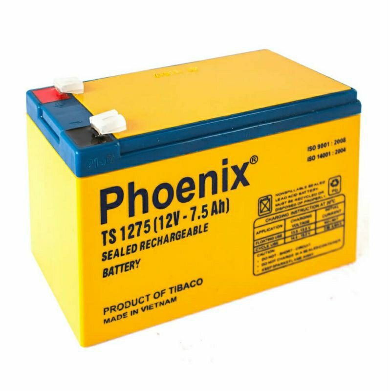 Bình Ắc quy Phoenix 7.5AH gắn cho Cửa cuốn, Bình xịt thuốc, Thang máy, Vi tính