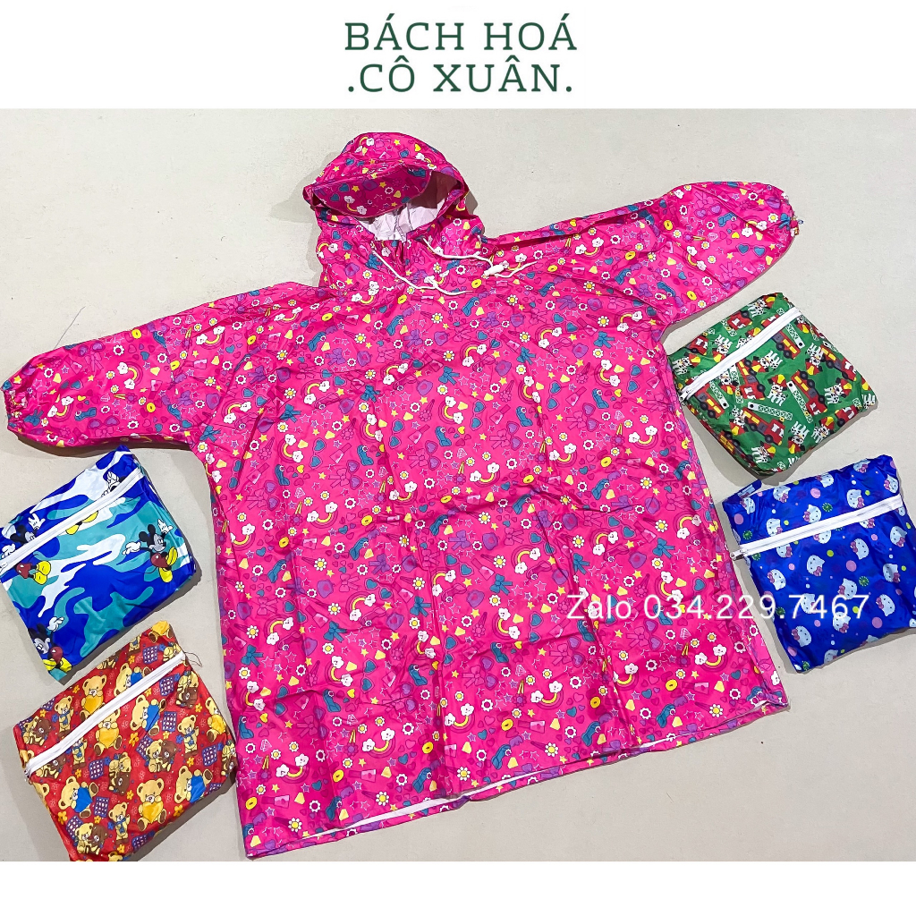 ÁO MƯA BÍT TRẺ EM Vải Dù Cao Cấp Loại 1 Không Xẻ Tà Nhiều Hoạ Tiết Hoạt Hình Dễ Thương Cho Các Bé