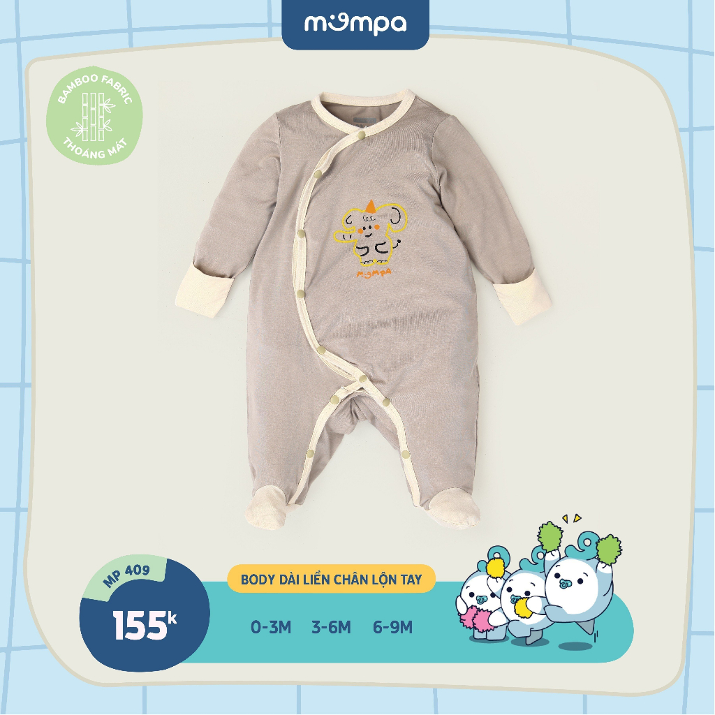 Bộ body liền chân cho bé (tay lộn) - 3 size cho bé từ 0~9 tháng tuổi - Chất liệu Bamboo mềm, thoáng mát MP409