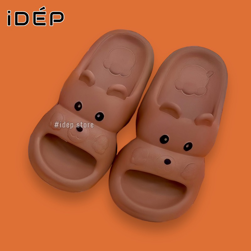 𝐢𝐃É𝐏 𝐃𝐋𝟏𝟓𝟓 Dép bánh mì nữ quai ngang mặt Gấu hoạt hình siêu nhẹ dễ thương đi trong nhà