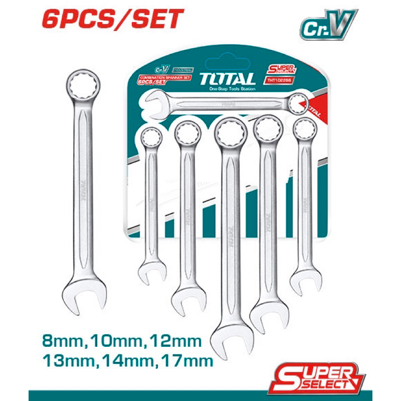 ĐỒ NGHỀ TOTAL Bộ 6 cờ lê vòng miệng 8- 17mm THT102266