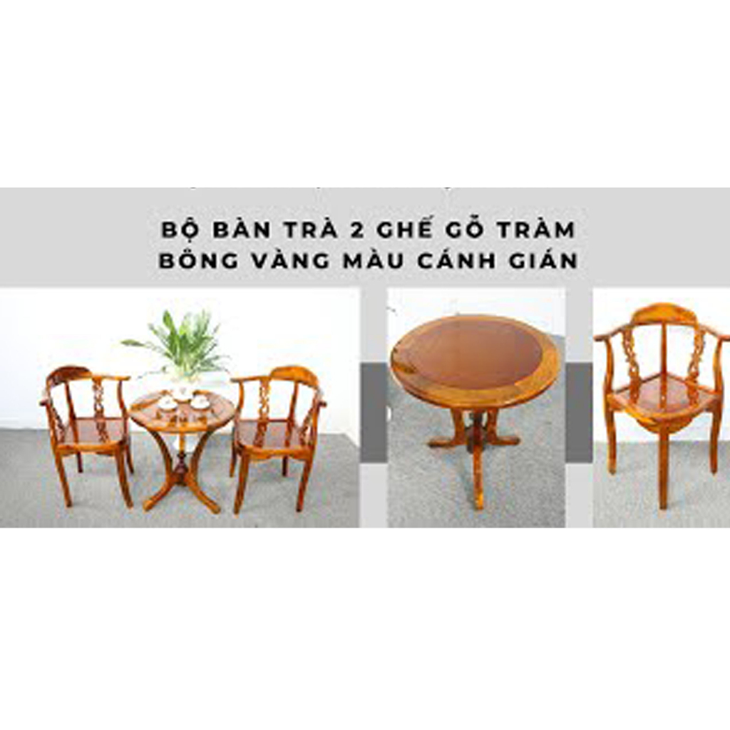 Bộ Bàn Trà Ghế Gỗ Tràm Bông Vàng Màu Cánh gián , Bộ Bàn Ghế Phòng Ngủ Khách Sạn , Bàn Uống Trà 2 Ghế VÀ 4 GHẾ