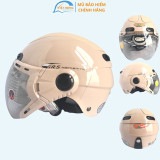 Mũ Bảo Hiểm Nửa Đầu Có Kính Cao Cấp - GRS A102K - Sữa Line sữa - Vòng đầu 54-57cm - Hàng Chính Hãng - Bảo Hành 12 Tháng