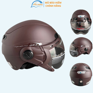 Mũ bảo hiểm nửa đầu có kính cao cấp - GRS A102K - Nâu nhám - Vòng đầu 54-57cm - Hàng chính hãng - Bảo Hành 12 Tháng
