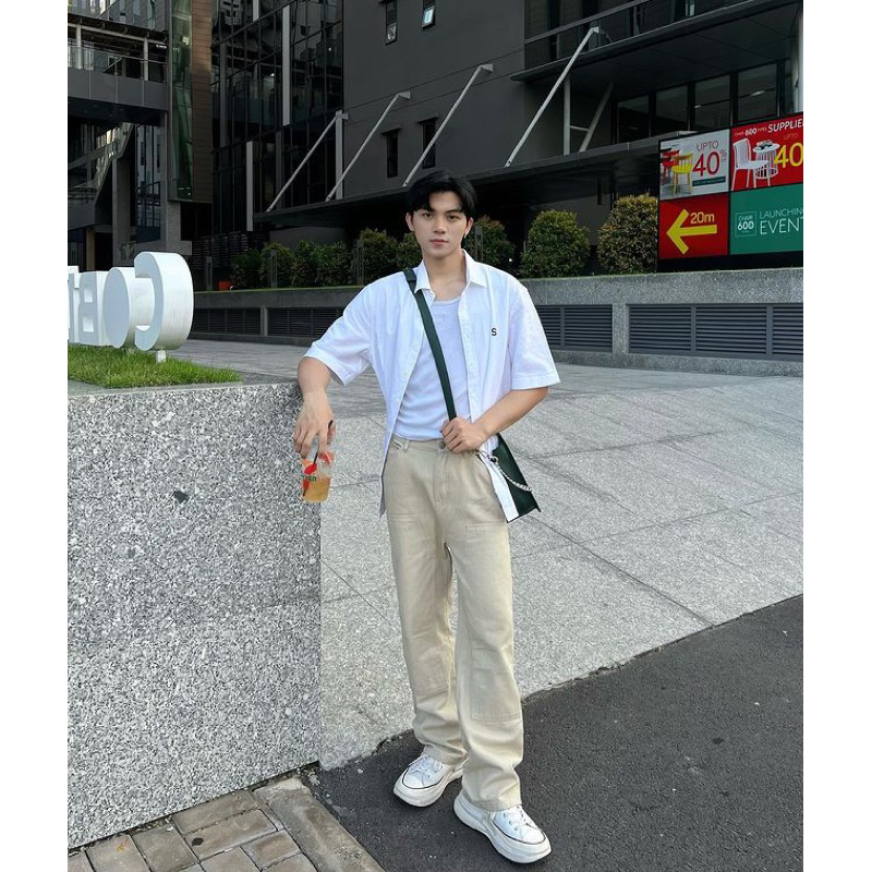 Áo sơ mi ngắn tay Silence Standard Eco Oxford logo S/basic