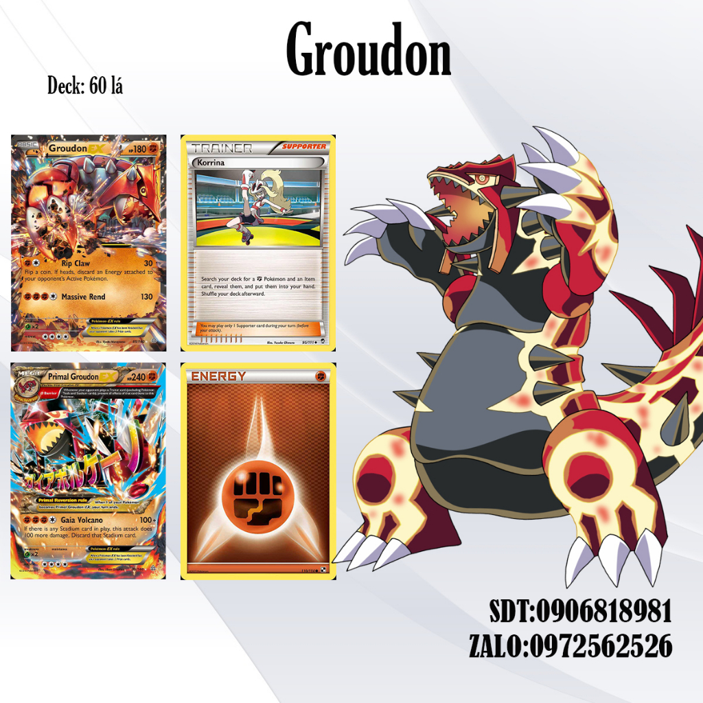 [BÀI IN] Bài Pokemon - Bộ 60 lá bài Deck Groudon Card Game VN Giá Rẻ