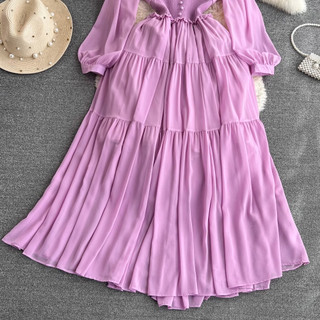 #2867 [Order] Đầm voan tay dài cổ V thắt eo