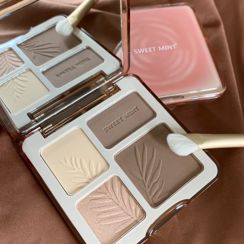 Bảng Phấn Bắt Sáng SWEET MINT Tạo Khối 3D 4 Màu Tự Nhiên Có Gương HOT