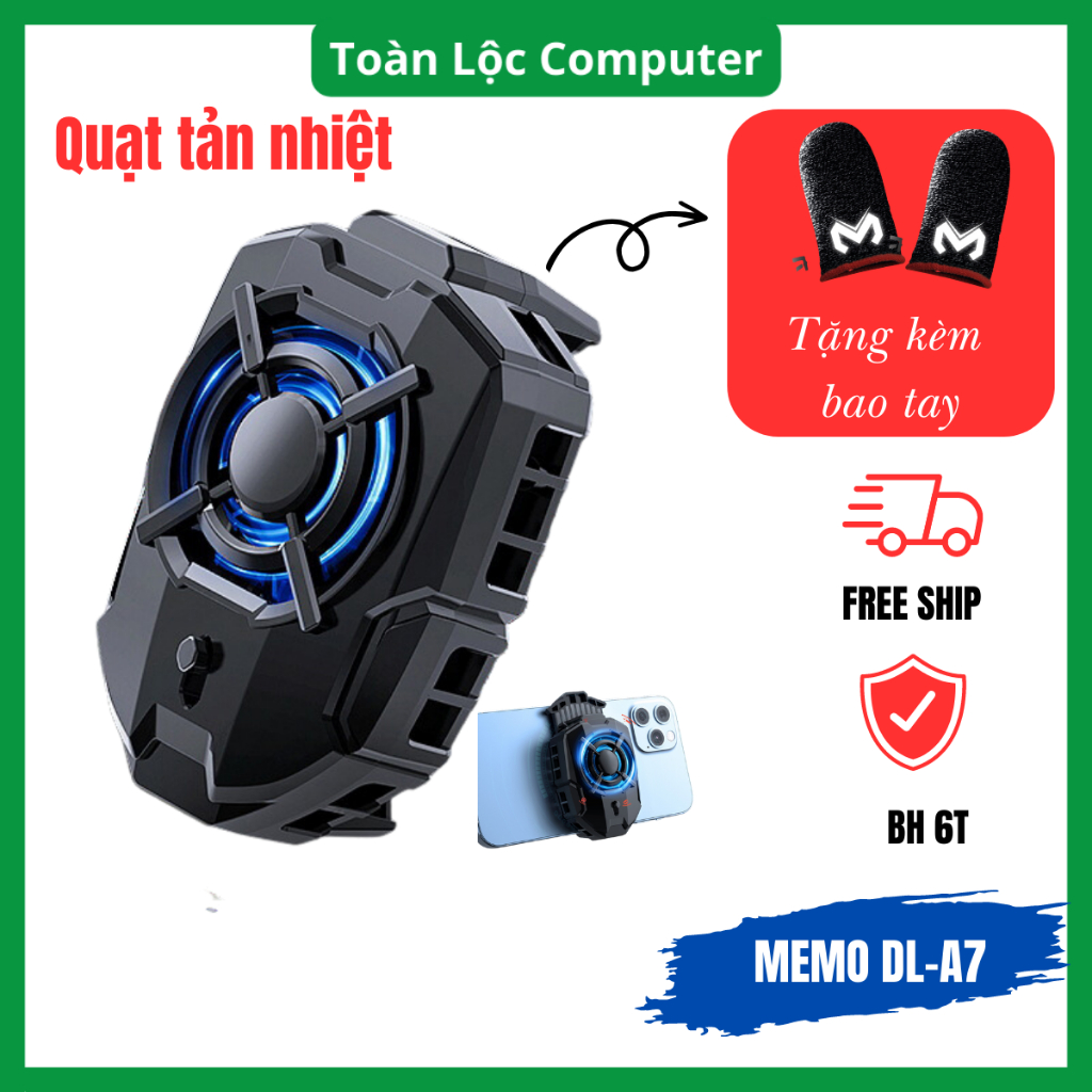 Quạt tản nhiệt điện thoại sò lạnh MEMO DLA7 gaming led rgb,chống ồn chế độ AI nhân tạo làm mát nhanh tránh nóng,giật lag