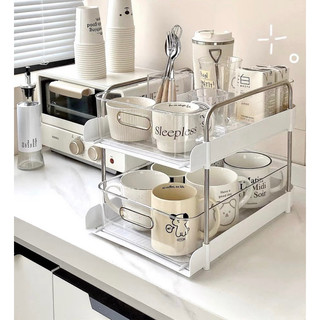 Kệ nhựa acrylic gấp gọn, khay đựng đồ mỹ phẩm 2 tầng