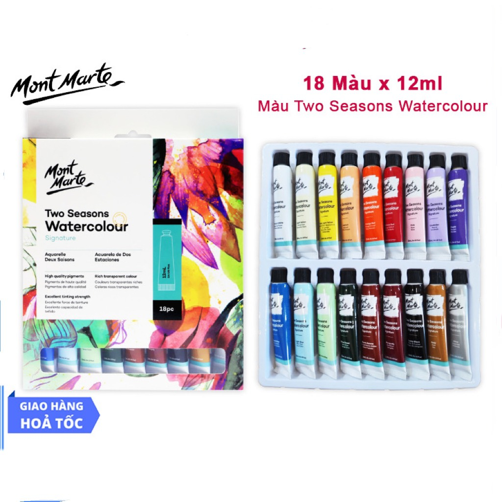 Màu Nước Two Seasons Mont Marte 18 Màu - PMHS0001 (TẶNG GIẤY VẼ)