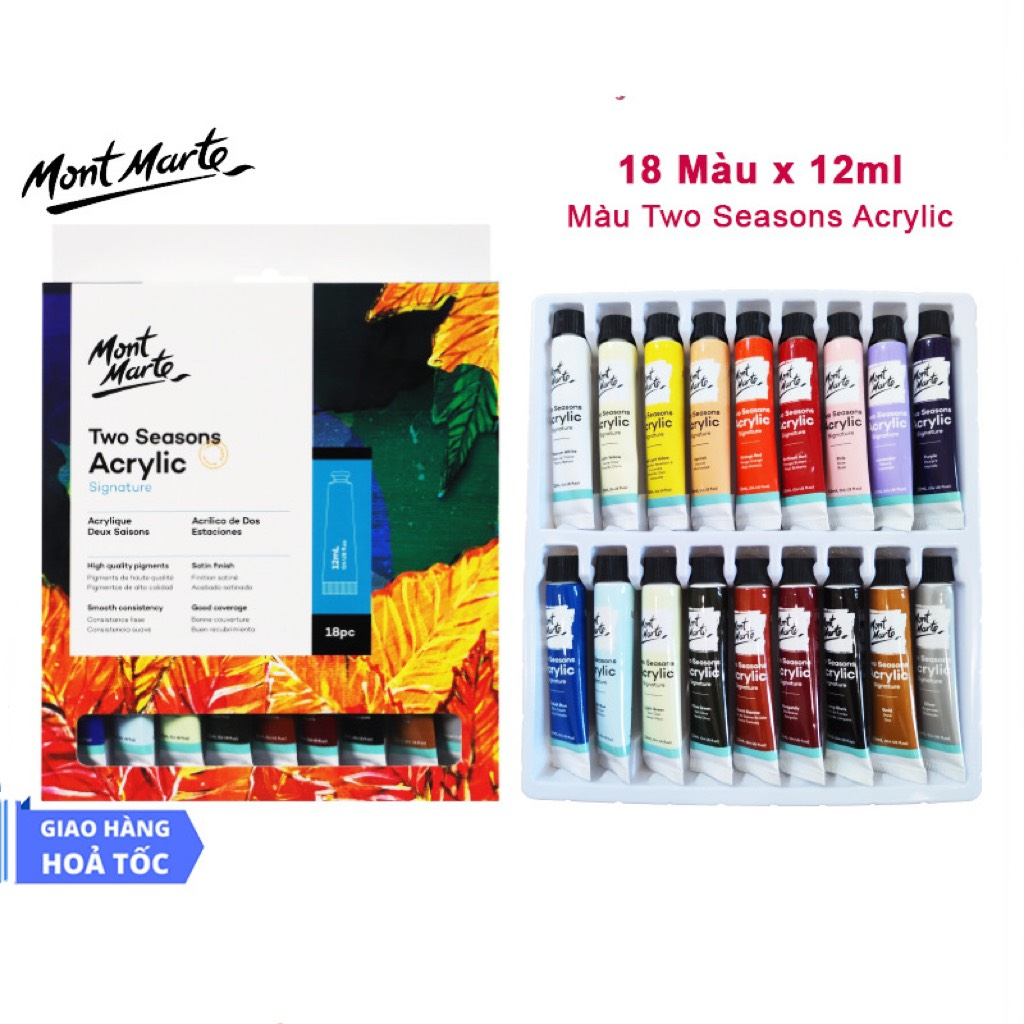 Màu Acrylic Two Seasons Mont Marte 18 Màu - PMHS0002 (TẶNG GIẤY VẼ)