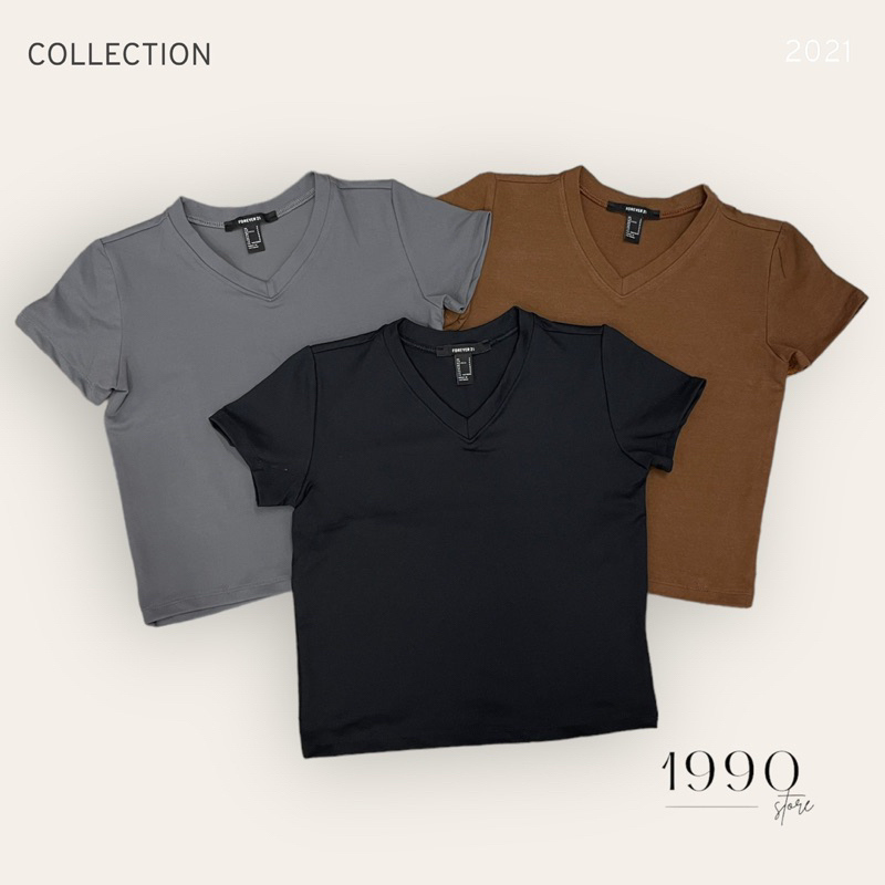 Áo Thun Cổ Tim Chất Liệu Cotton 4 Chiều VNXK Dầy Dặn Ôm Body
