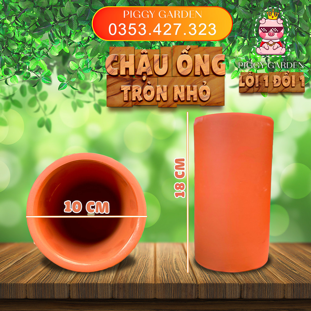 Chậu đất nung - Chậu trồng sen đá, xương rồng - Chậu ống tròn nhỏ miệng 10cm, cao 18cm